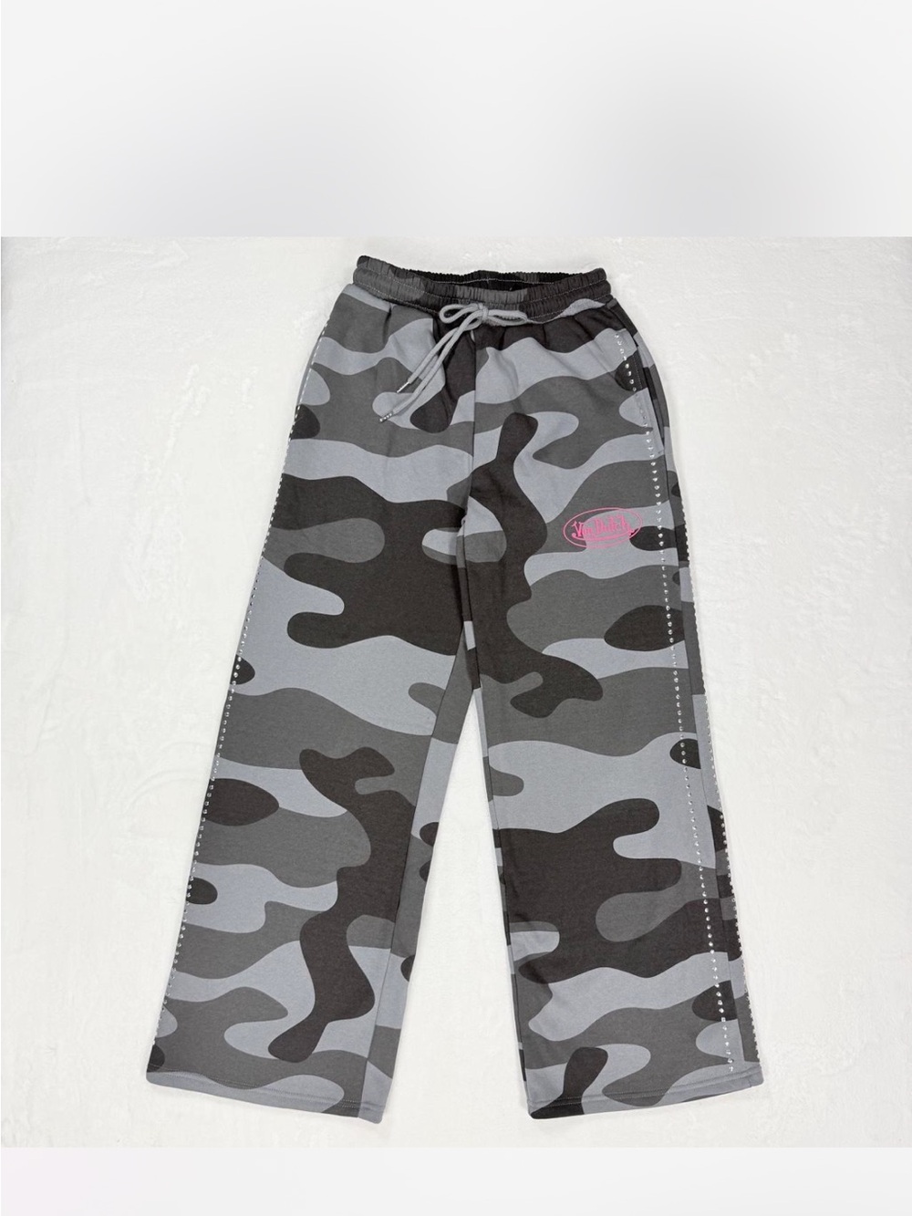 Von Dutch Grey Camo Track Pants with Pink Logo